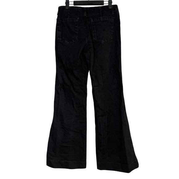 ZARA Mid Rise Wide Flare Leg Full Length Boot Cut Jean 100% Cotton 4 Black #4117 - Picture 14 of 15